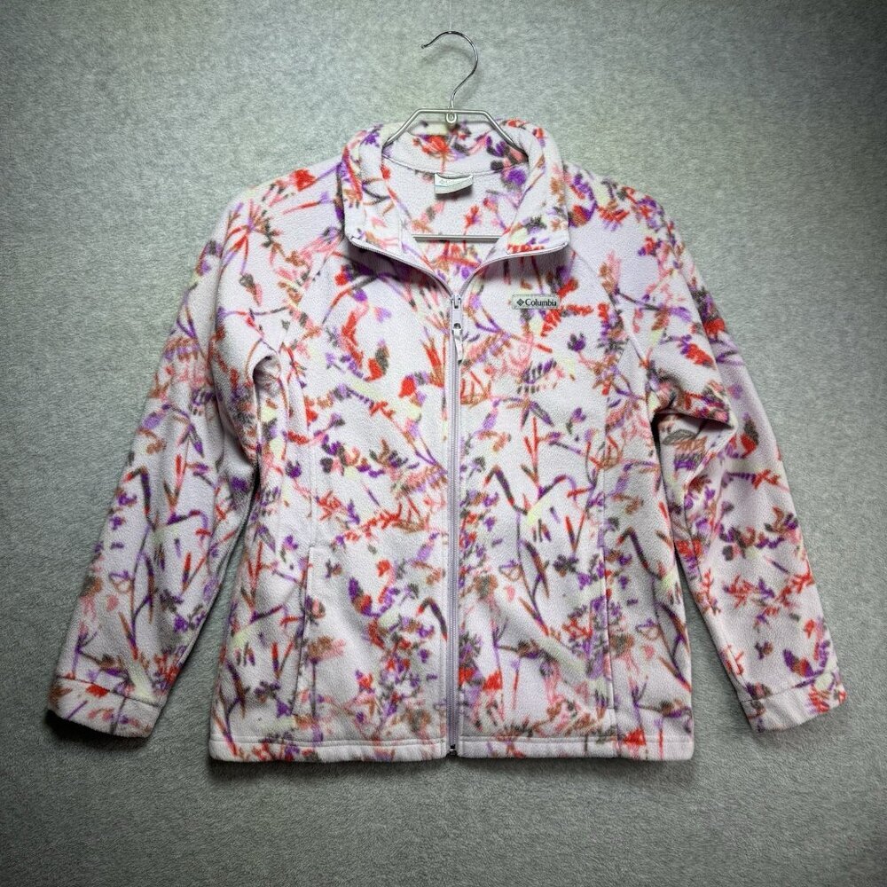 Columbia Fleece Jacket Youth Girls XL 18/20 Pink Purple Red Outdoor Nature Birds